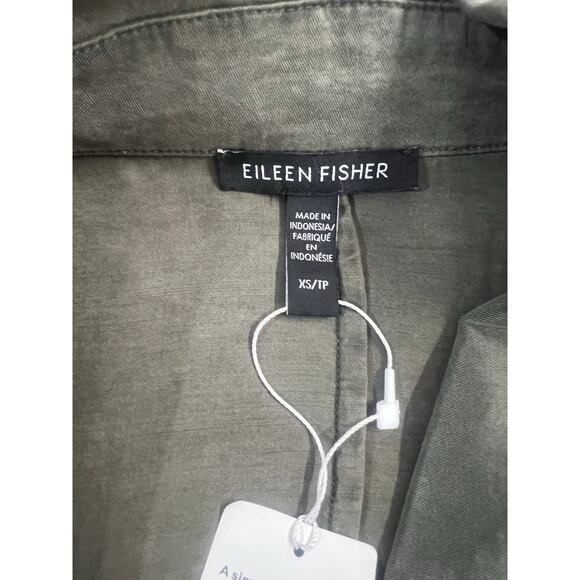 Eileen Fisher Oversized Notched Lapel Longline Grove Green Lightweight Coat XS - Picture 6 of 10
